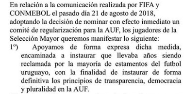 Carta de los jugadores de la selección de uruguay