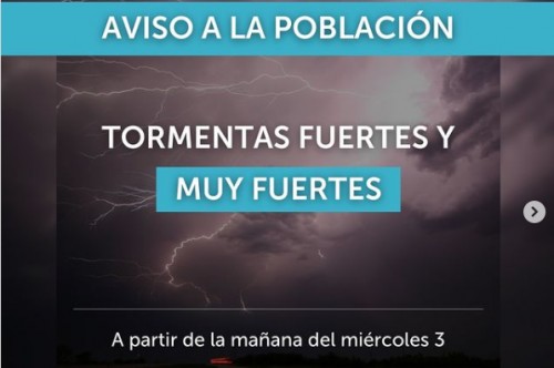 Inumet Alerta sobre Tormentas Fuertes y Severas a partir de mañana Miércoles 3 de abril